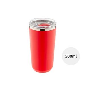 Tazza termica in acciaio inox a doppia parete con rivestimento in plastica PP e coperchio 500ml