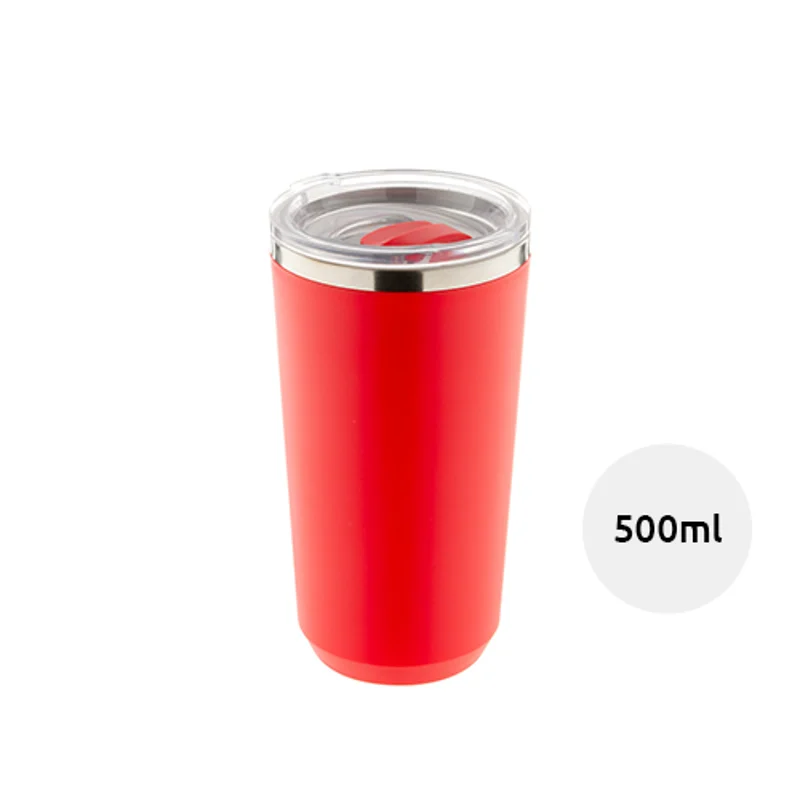 Tazza termica in acciaio inox a doppia parete con rivestimento in plastica PP e coperchio 500ml