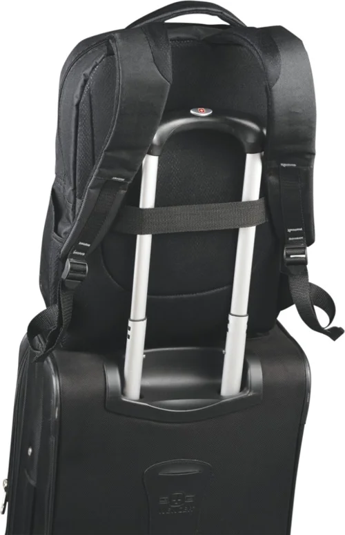 Zaino porta pc multitasca da 15" in poliestere 600D con tasca frontale dotata di tecnologia RFID e aggancio trolley