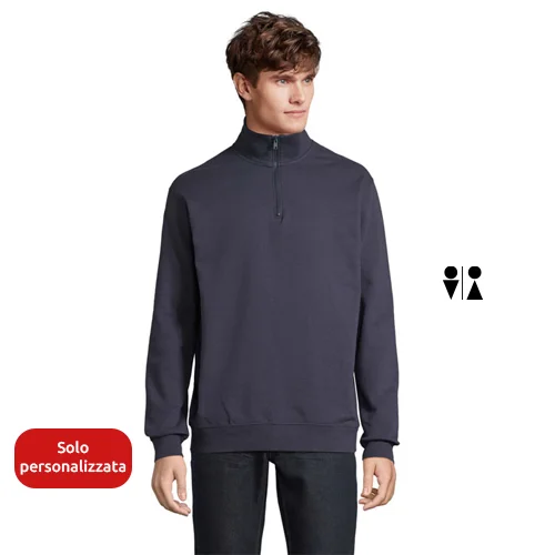 Felpa unisex con colletto alto e cerniera 1/4 in cotone e poliestere riciclato