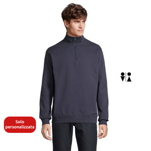 Felpa unisex con colletto alto e cerniera 1/4 in cotone e poliestere riciclato