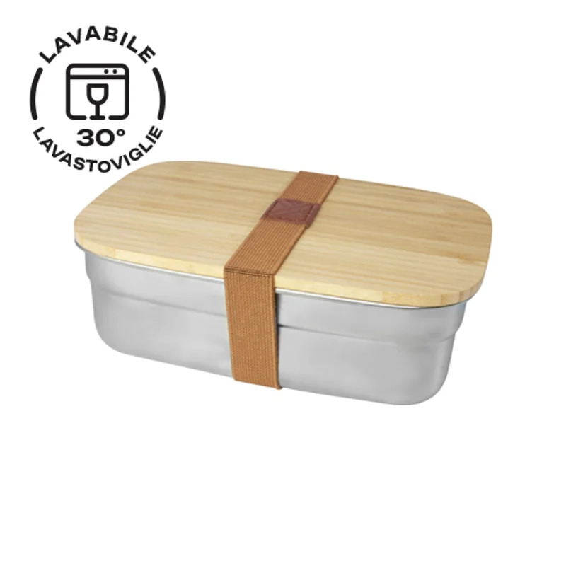 Porta pranzo in acciaio da 700ml con coperchio in bambù