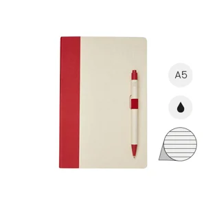 Block notes A5 realizzato con cartoni del latte riciclati 80 fogli a righe e penna a sfera refill nero