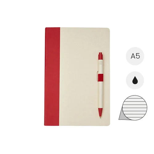 Block notes A5 realizzato con cartoni del latte riciclati 80 fogli a righe e penna a sfera refill nero