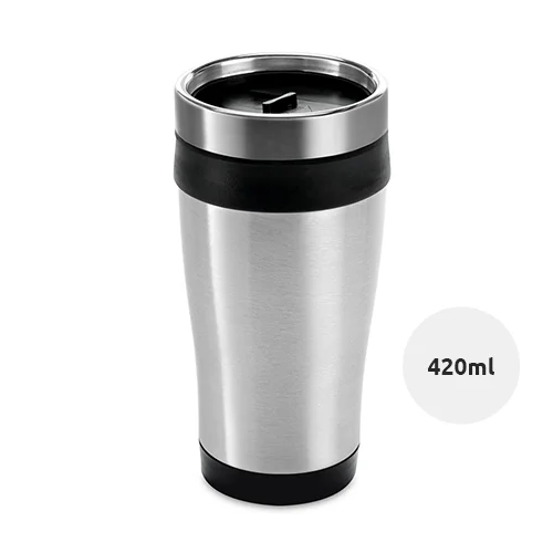 Tazza da viaggio in acciaio inox e plastica senza manico 420ml