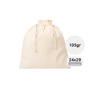 Sacca in 100% cotone con chiusura a coulisse in colore naturale da 105gr 24×29cm