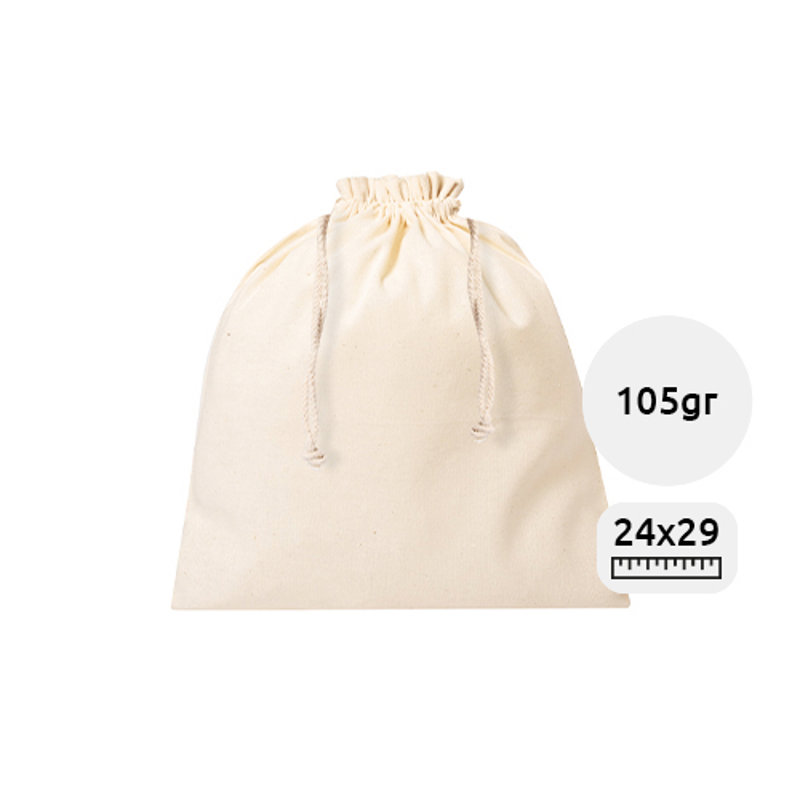 Sacca in 100% cotone con chiusura a coulisse in colore naturale da 105gr 24×29cm