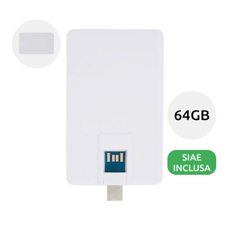 Chiavetta USB 3.0 slim a forma di carta di credito porta Tipo-C e USB-A da 64GB
