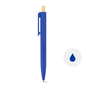Penna a sfera in ABS riciclato con pulsante in bambù e refill blu