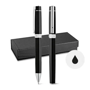Set con penna roller e penna a sfera in metallo con refill nero fornite in scatola regalo imbottita