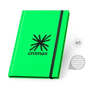Block note A5 con copertina rigida in PU fluorescente e pagine a righe con bordo nero