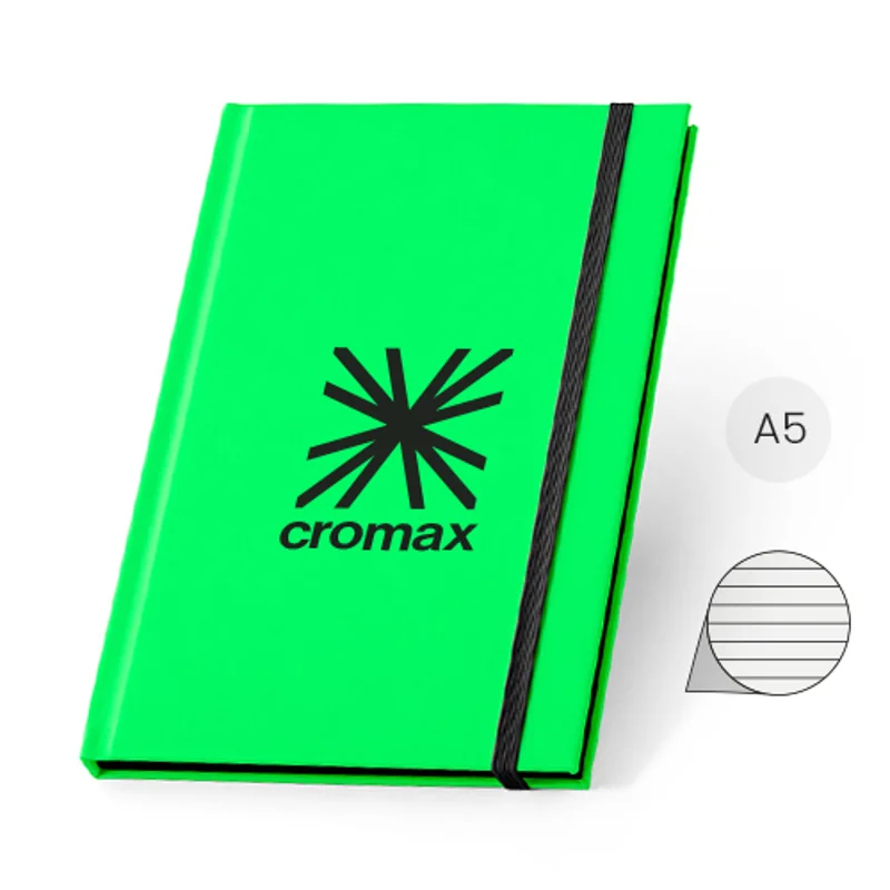 Block note A5 con copertina rigida in PU fluorescente e pagine a righe con bordo nero