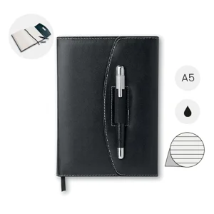 Block Notes A5 con copertina in PU e 120 foglia a righe con penna in metallo in refill nero