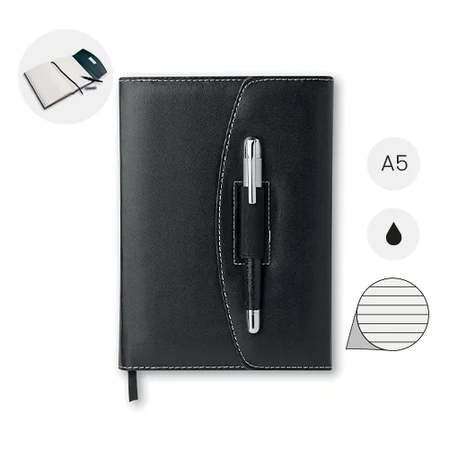 Block Notes A5 con copertina in PU e 120 foglia a righe con penna in metallo in refill nero