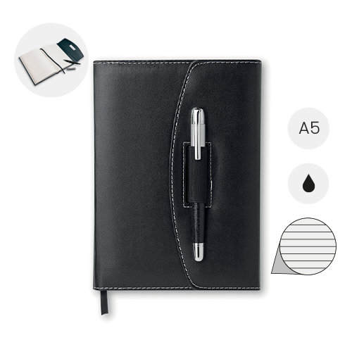 Block Notes A5 con copertina in PU e 120 foglia a righe con penna in metallo in refill nero