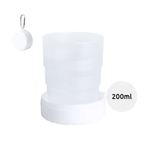 Bicchiere pieghevole in plastica con portapillole e moschettone in metallo da 220ml