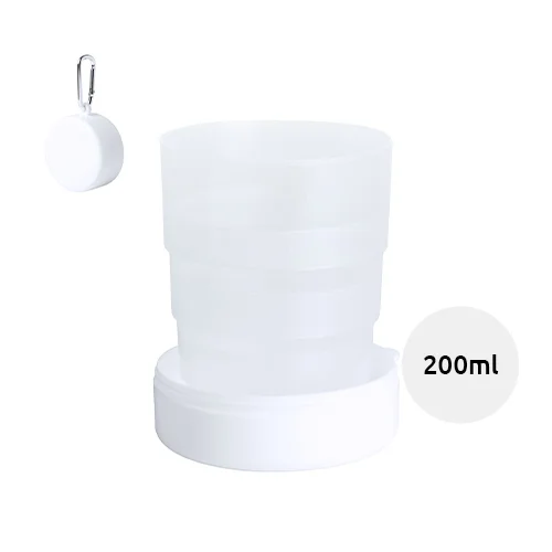 Bicchiere pieghevole in plastica con portapillole e moschettone in metallo da 220ml