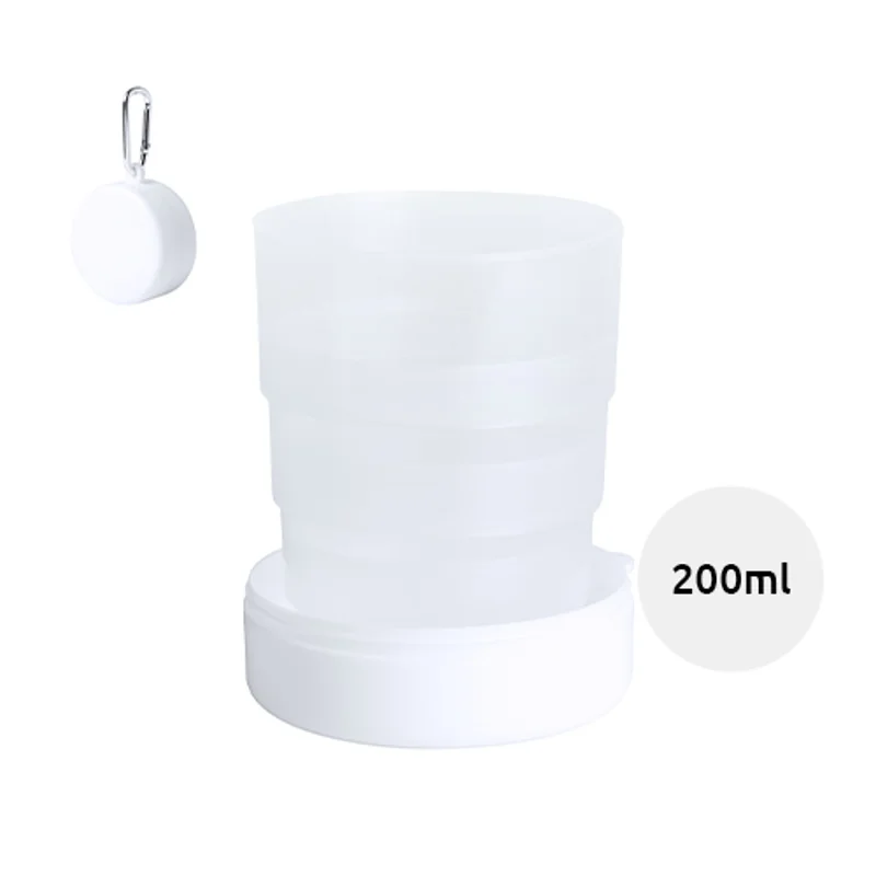 Bicchiere pieghevole in plastica con portapillole e moschettone in metallo da 220ml