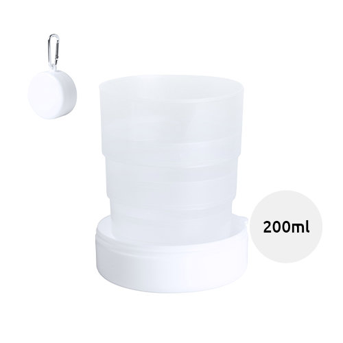 Bicchiere pieghevole in plastica con portapillole e moschettone in metallo da 220ml