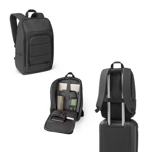 Zaino porta pc da 16" e tablet 10,1" in RPET impermeabile con tasca frontale cinghia per trolley e striscia riflettente