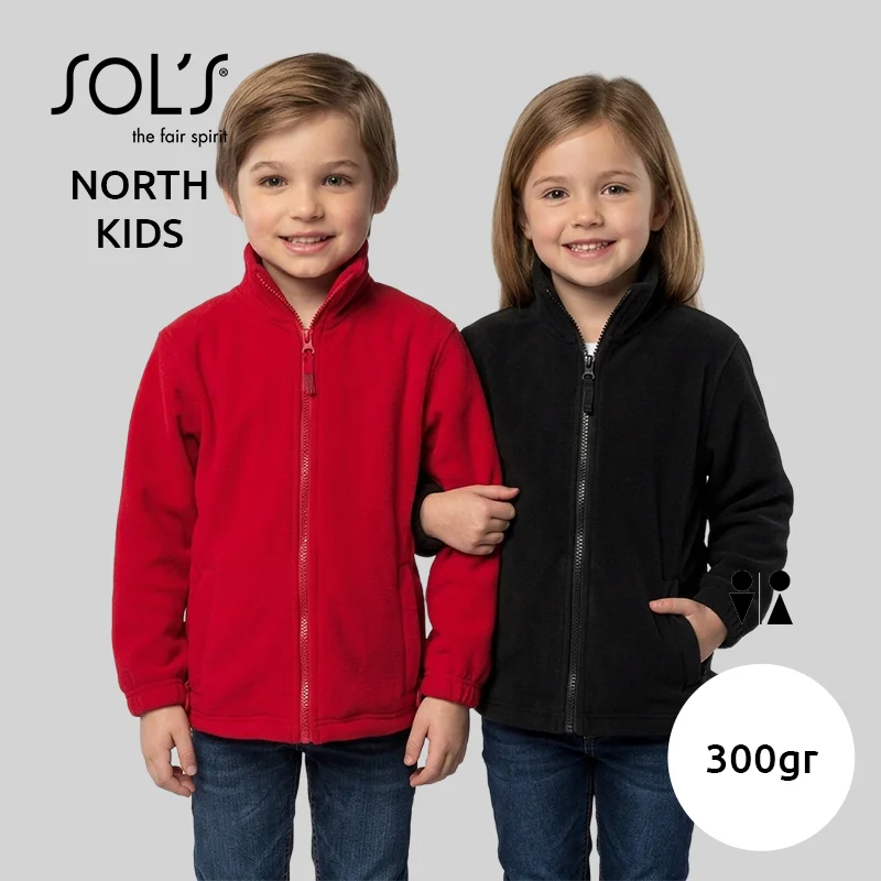 Felpa/Giacca SOL'S NORTH da bambino unisex in pile poliestere con zip e due tasche a chiusura zip 300gr