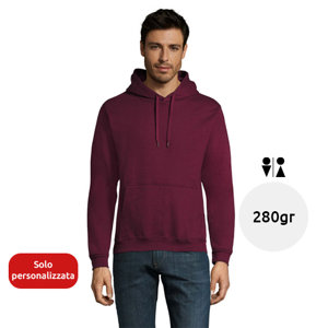 Felpa da adulto unisex colori assortiti con cappuccio e tasca a marsupio taglio aderente in cotone e poliestere 280gr