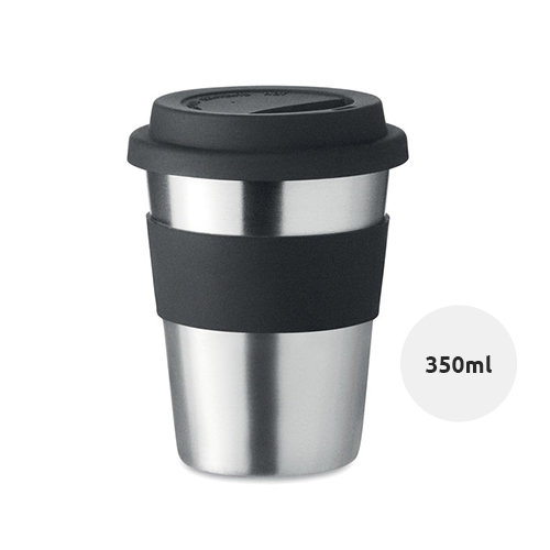Bicchiere in acciaio inox con coperchio e impugnatura in silicone 350ml