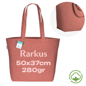 Shopper con soffietto in cotone riciclato 280 gr e manici lunghi 50x17x37cm