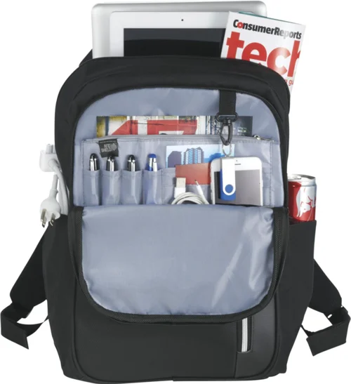 Zaino porta pc multitasca da 15" in poliestere 600D con tasca frontale dotata di tecnologia RFID e aggancio trolley