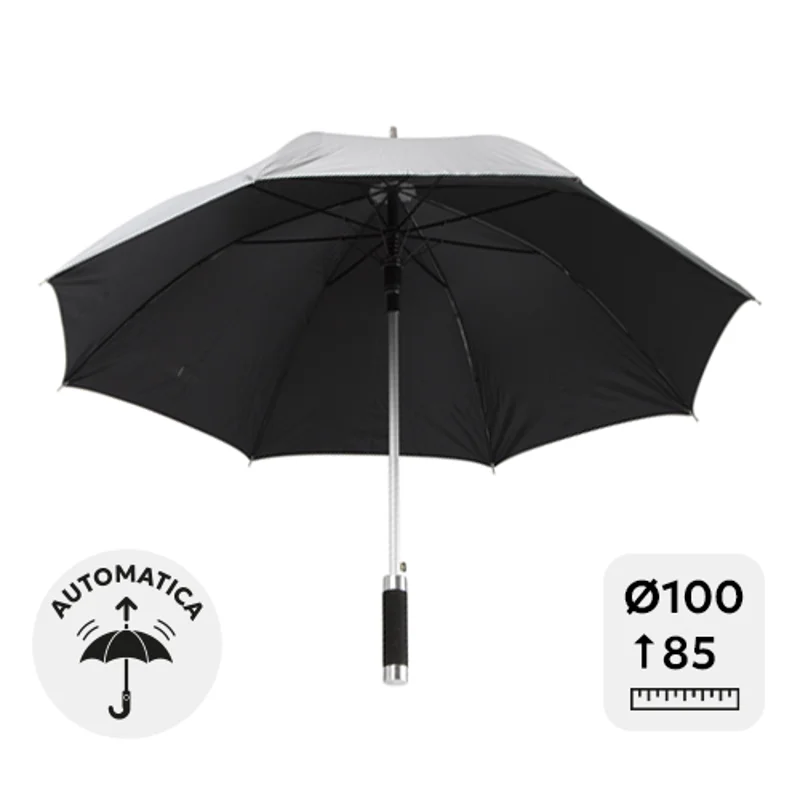 Ombrello automatico 23” con struttura in metallo e manico in alluminio