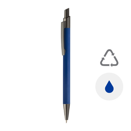 Penna a sfera in alluminio riciclato con finitura gommata in color canna di fucile con refill blu