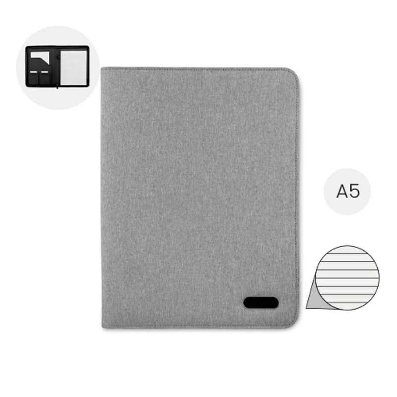 Cartella in poliestere con chiusura a zip e blocco appunti in formato A4