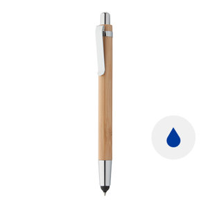 Penna a sfera in bambú con touch screen clip e punta in metallo con meccanismo a scatto e refill blu