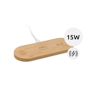 Caricatore wireless 3 in 1 in bambù per smartphone smartwatch e auricolari da 15W