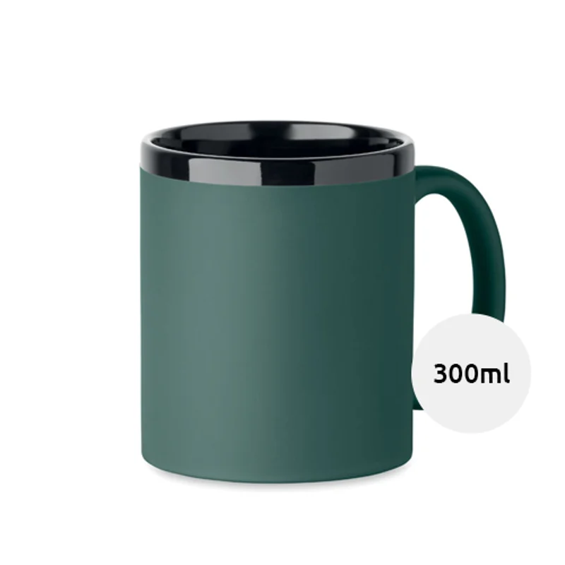 Tazza in ceramica con rivestimento sof touch e bordo e interno nero da 300ml