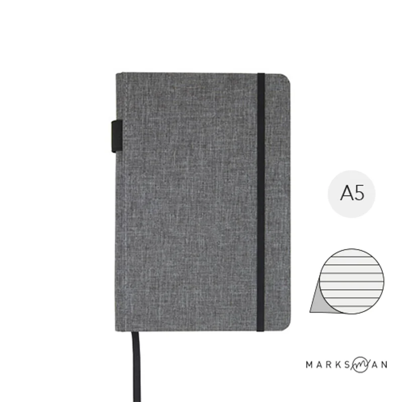 Block note A5 con copertina in tessuto PET riciclato con fogli in carta riciclata a righe portapenne segnalibro e custodia di cartone