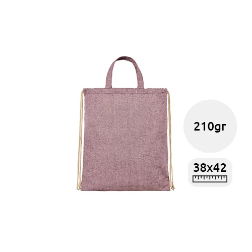 Sacca in cotone riciclato con cordoncino in tessuto disponibili varie colorazioni da 210gr 38x42cm