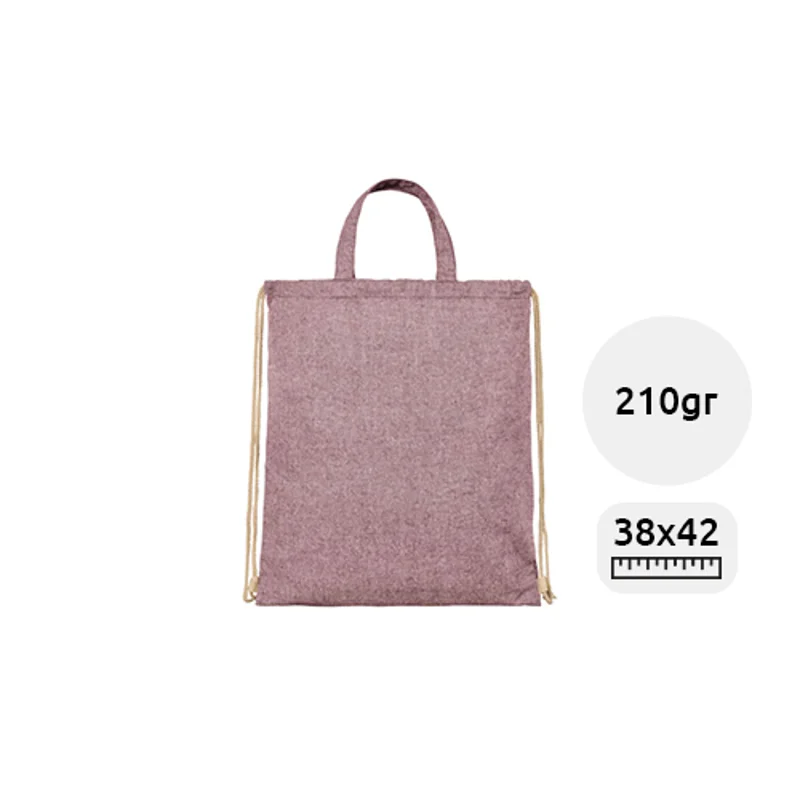 Sacca in cotone riciclato con cordoncino in tessuto disponibili varie colorazioni da 210gr 38x42cm