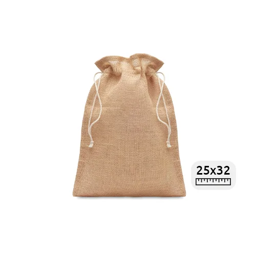 Sacca a grandezza media in juta con cordino e chiusura a coulisse 25X32cm