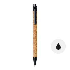 Penna a sfera in sughero e paglia di grano in vari colori con meccanismo a scatto e refill nero