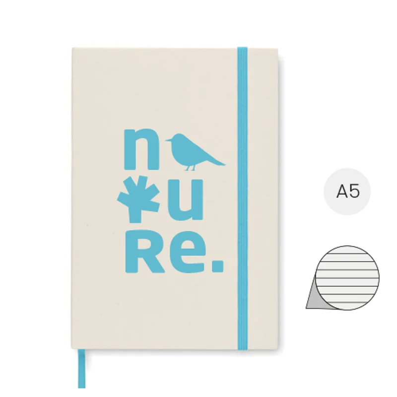 Block note A5 con copertina rigida 70% di cartone del latte riciclato e il 30% di carta riciclata 80 fogli a righe elastico e segnalibro
