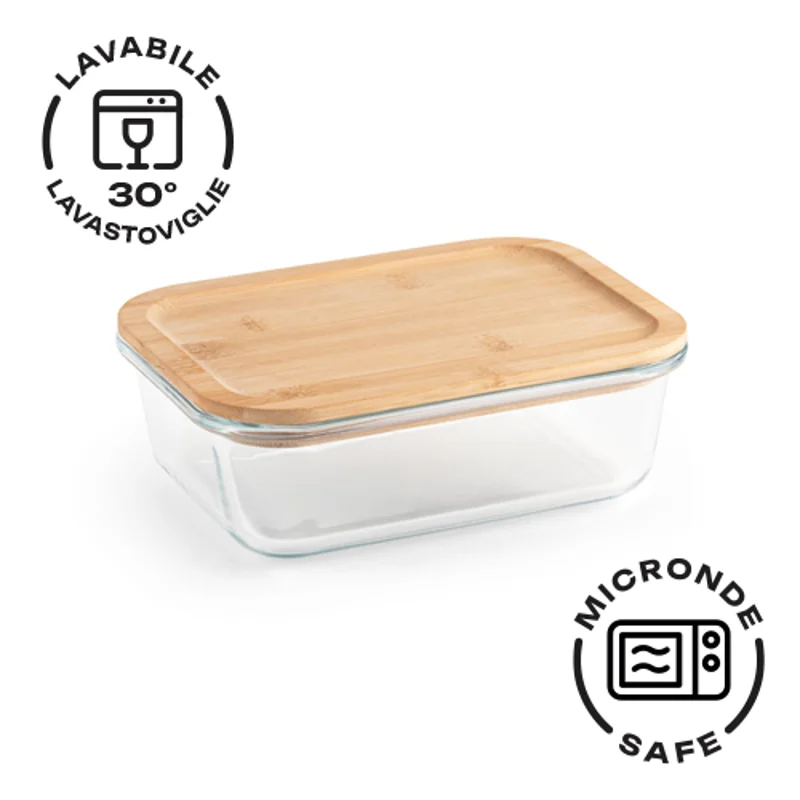 Porta pranzo in vetro borosilicato e coperchio in bambù con guarnizione in silicone 1000ml