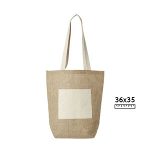 Shopper in juta a soffietto con tasca frontale e manici lunghi 35x15x36cm