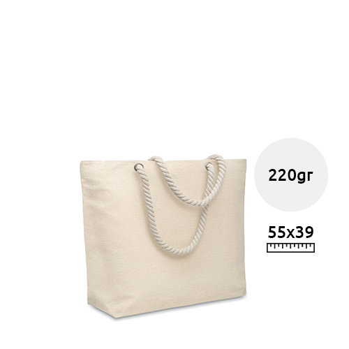 Borsa mare in cotone riciclato con manici in corda da 220gr 55x15x39cm