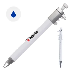 Penna a sfera in plastica multiuso con righello da 10 cm e calibro con meccanismo a scatto e refill blu