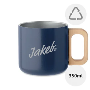 Tazza in acciaio inox riciclato doppio strato con manico in legno da 350 ml