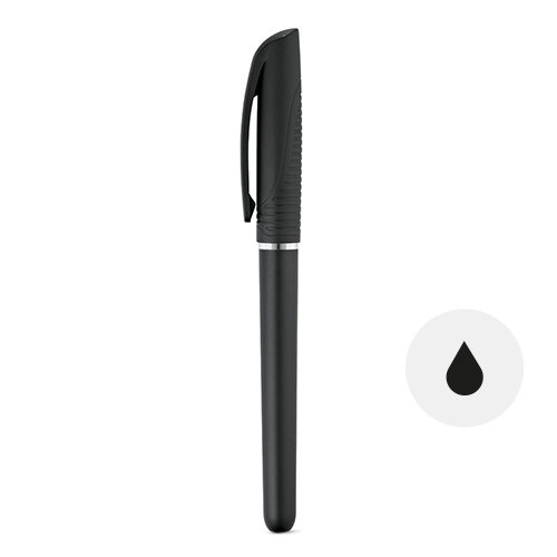 Penna roller in plastica colorata con cappuccio e cartuccia a inchiostro a gel refill nero