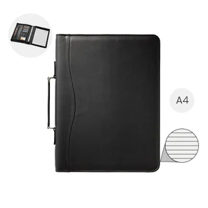 Valigetta portadocumenti in similpelle con chiusura a zip e tasche interne con incluso blocco appunti in formato A4
