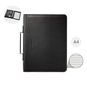Valigetta portadocumenti in similpelle con chiusura a zip e tasche interne con incluso blocco appunti in formato A4