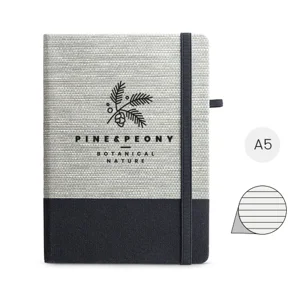 Block notes A5 con copertina in fibra di paglia e tela di cotone e 192 pagine a righe bianche